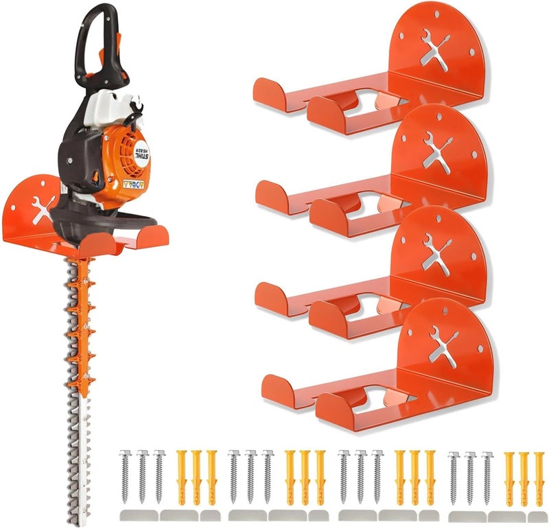 iulrtba Upgraded Trimmer Rack Wall Mount - 8" Heavy Duty Weed Eater Hanger for Garage Wall Bracket, Garden Power Tool Holder Organizer Hooks for Grass Trimmer, Hedge Trimmer, Leaf Blower and Chainsaw, 4 Pack - Image 1
